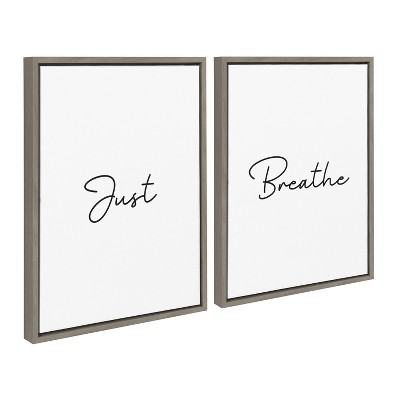 Kate and Laurel Sylvie Just Breath Black and White Framed Canvas by The Creative Bunch Studio, 2 Piece 18x24, Gray