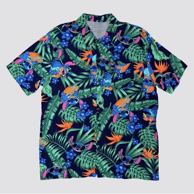 Men's Stitch Printed Short Sleeve Button-Down Shirt - Navy Blue L