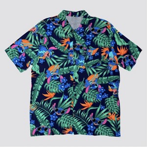 Men's Stitch Printed Short Sleeve Button-Down Shirt - Navy Blue XL - 1 of 3