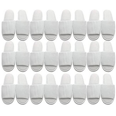 TravelWell Open Toe Terry Spa Slippers Bulk Hotel Unisex Slippers for Women and Men, White, 12 Pairs
