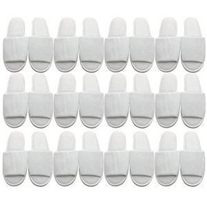 TravelWell Open Toe Terry Spa Slippers Bulk Hotel Unisex Slippers for Women and Men, White, 12 Pairs - 1 of 4