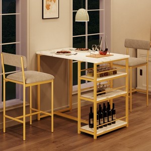 Counter Height Kitchen Table with 2 Upholstered Bar Stools, Wood Dining Table Chairs Set for 2 with Storage Shelves, for Small Space, Apartment - 1 of 4