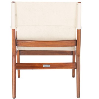 Culkin White Leather and Mahogany Wood Sling Chair