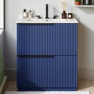 30" Bathroom Vanity with Ceramic Sink Basin, Fluted Design, Full-Extension Soft-Close Drawers, Moisture-Proof Structure - 1 of 4