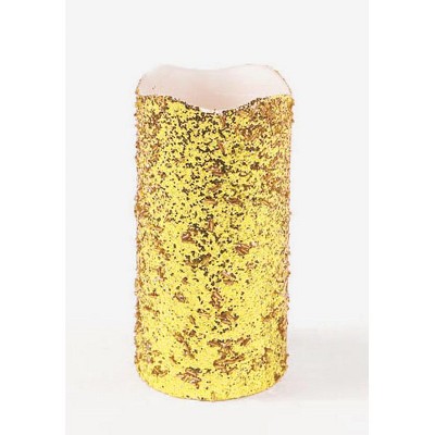 Melrose 8" Gold Glittered Battery Operated Flameless LED Wax Christmas Pillar Candle