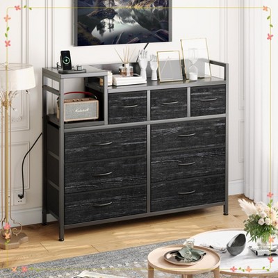 Modern TV Stand with Built-in Charging Station, 9 Drawer Bedroom Dresser