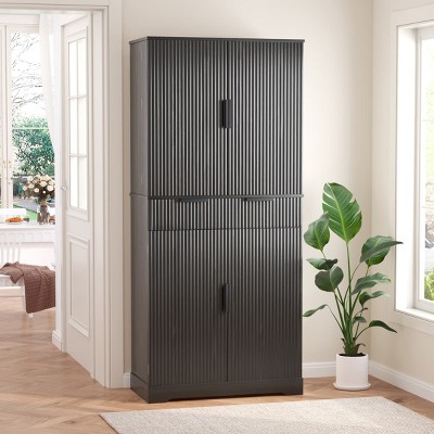 72" Pantry Storage Cabinet with Keyboard Drawers, Fluted Doors, Adjustable Shelves, Freestanding Cupboard for Kitchen,Living Room-The Pop Home