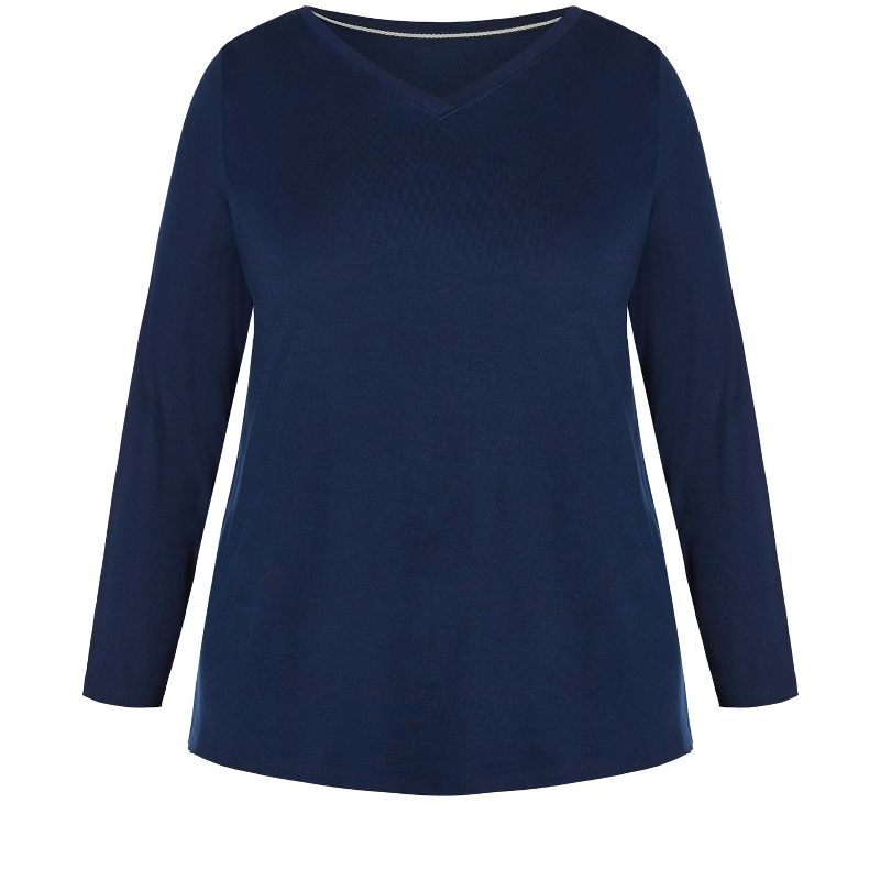 Women's Plus Size V Neck Essential 3/4 Sleeve Tee - navy | AVENUE, 3 of 4