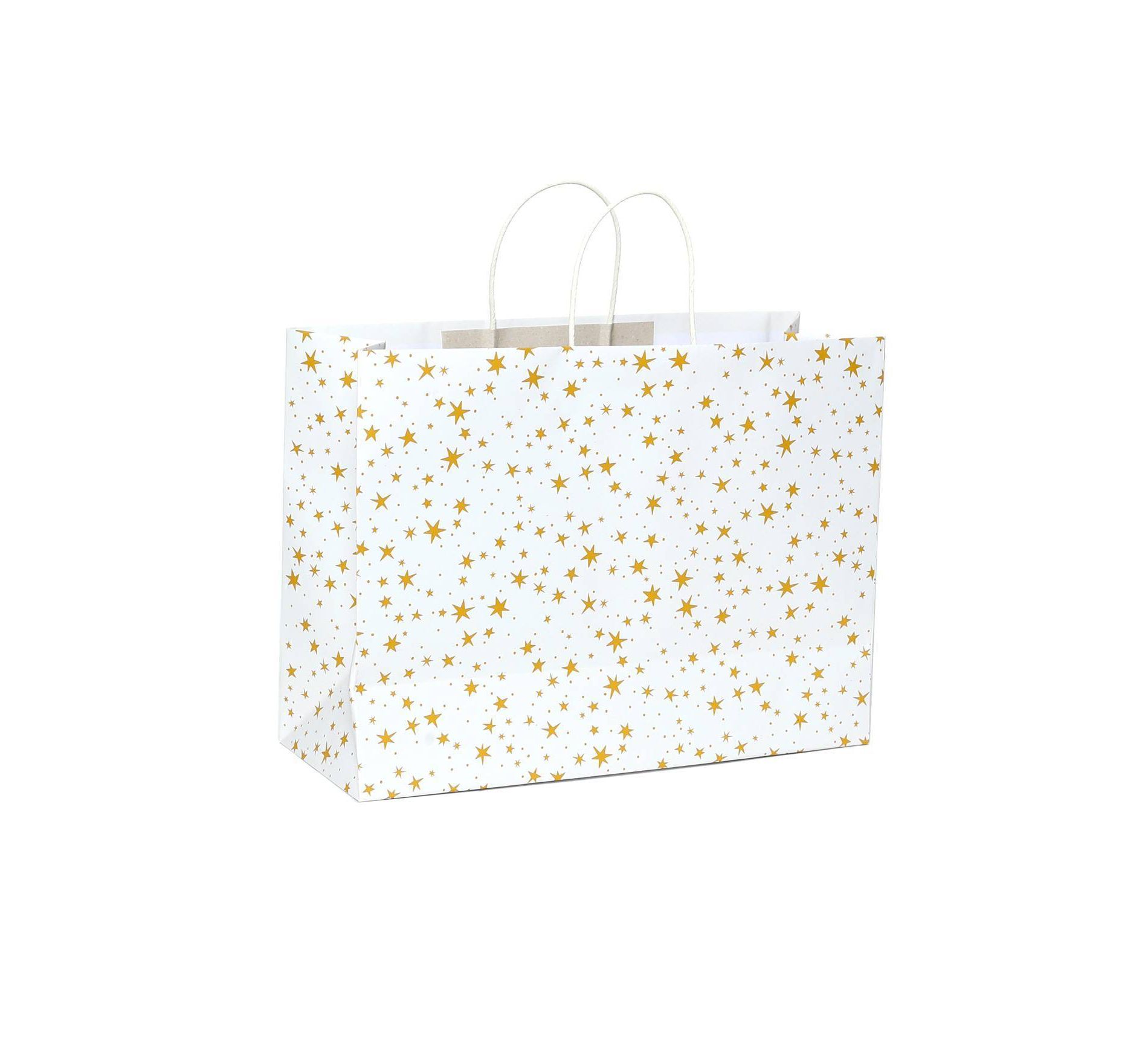 XL Vogue Gift Bag Star on Cream - Spritz™: Large Off-White Paper Bag for All Occasions, 12" H x 16" W x 6" D