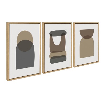 Kate and Laurel Sylvie Arch Sunrise Moon Abstract Framed Canvas Set by The Creative Bunch Studio, 3 Piece 18x24, Natural
