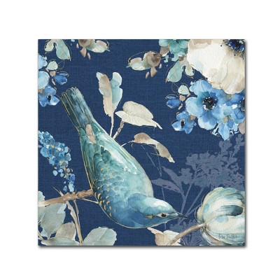 Indigold Blue Bird Canvas Art with Floral Design