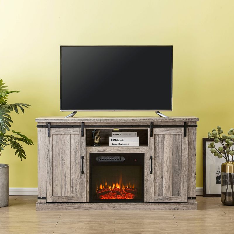 Sliding Doors Electric Fireplace TV Stand for TVs up to 60&#34; Antique Gray Oak - Home Essentials, 3 of 16