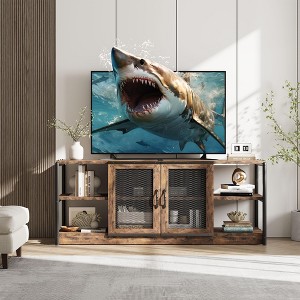 TV stand for 65 70 inch TV, Modern entertainment centre with power outlets and LED lights, TV stand for living room, bedroom, white - 1 of 4