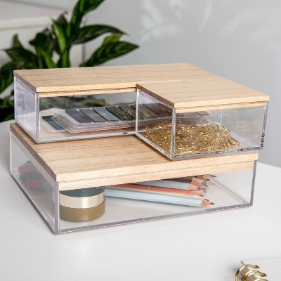 Martha Stewart 3pc Plastic Storage Organizer Bins Light Natural Clear: Office Desk Organization Kit, Drawer Organizers