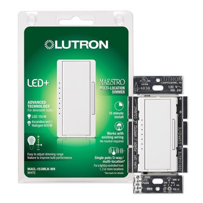 Lutron Maestro White 150 W 3-Way Dimmer Switch - Case of 1 - 1 each