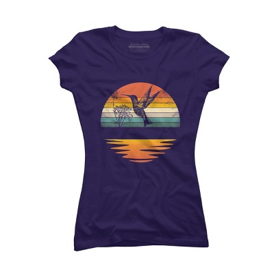 Junior's Design By Humans Hummingbird Vintage Retro Sunset Hummingbirds By JplusFunny T-Shirt
