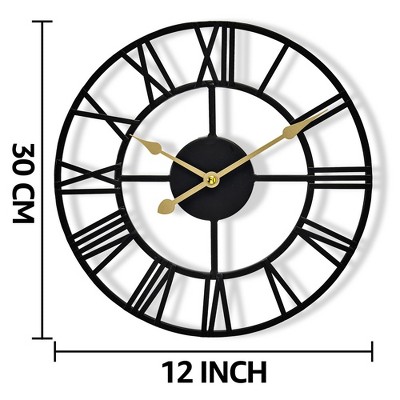 Black Metal 12-Inch Roman Numeral Wall Clock