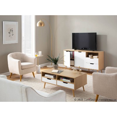 Beige Barrel Accent Chair with Wood Legs