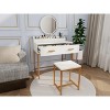 Gulches Vanity Set with Mirror & Stool - Storage Drawers, Organizer, White & Gold, Space-Saving for Small Bedrooms - 4 of 4