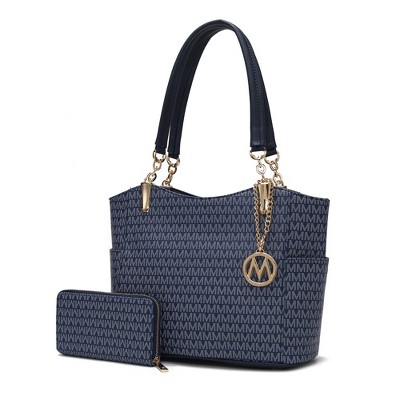 MKF Collection Savannah M Logo Printed Vegan Leather Women’s Tote and Wristlet Wallet by Mia K- 2 pieces