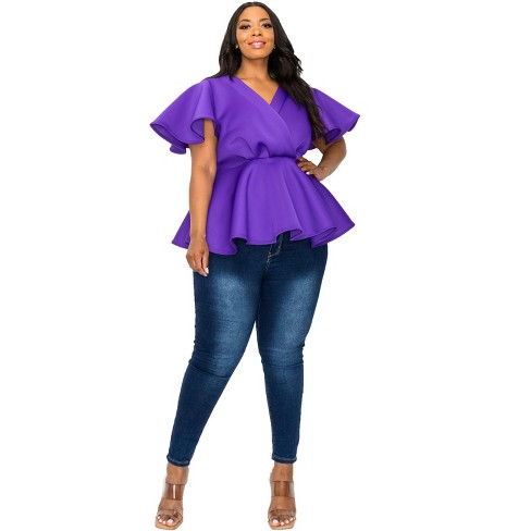 Purple peplum top with black liquid leggings outlet