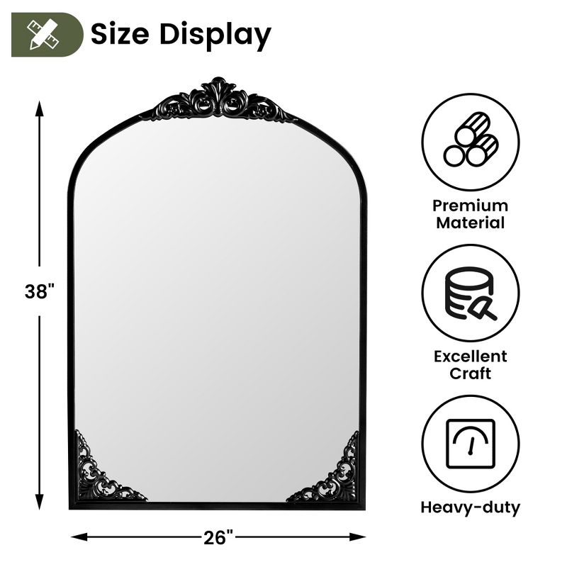 Neutypechic Vintage  Arched Metal Frame Decorative Wall Mirror with Floral Carvings - 38"x26", Black, 4 of 9