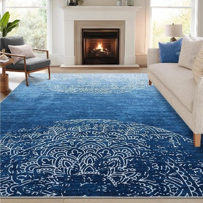 Washable Rugs Modern Abstract Semicircular Floral Print Area Rug Soft Touch Throw Carpet for Living Room Stain Resistant Throw Carpet