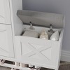 Shoe Cabinet with 2 Flip Drawers, Hidden Wood Narrow Shoe Cabinet with Shoe Bench & 2 Hooks for Entryway Hallway, Living Room - 4 of 4