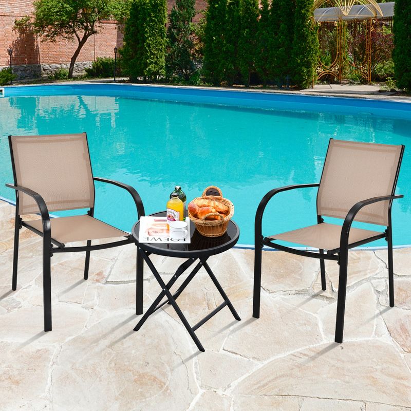 Costway 4PCS Stackable Patio Dining Chair w/ Steel Frame & Quick-drying Fabric, 3 of 10