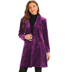Allegra K Women's Velvet Lapel Double-Breasted Long Outerwear Winter Coats - 1 of 4
