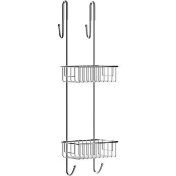 Bamodi 27" x 8" Stainless Steel Hanging Shower Caddy Shelf with Hooks - 2 Tier - Silver