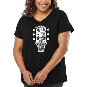 LA Pop Art Women's Word Art V-Neck - Guitar Head Music Genres - 1 of 4