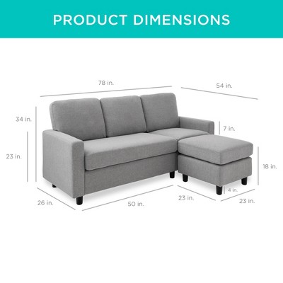 Light Gray Linen Sectional Sofa with Reversible Ottoman