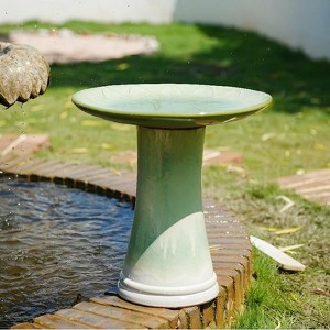GDFStudio Una Modern Outdoor Lightweight Ceramic Bird Bath with Floral Pattern - 1 of 4