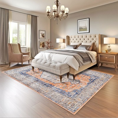 Vintage Orange and Blue Floral Square Area Rug