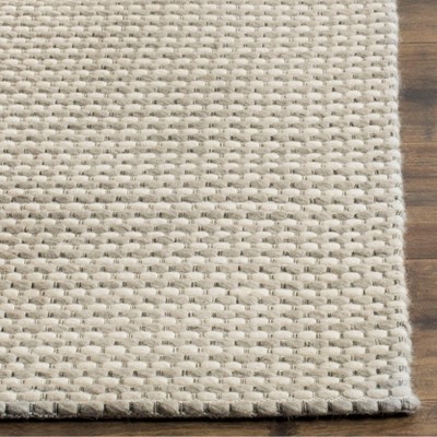 Ivory and Silver Handwoven Wool Square Area Rug