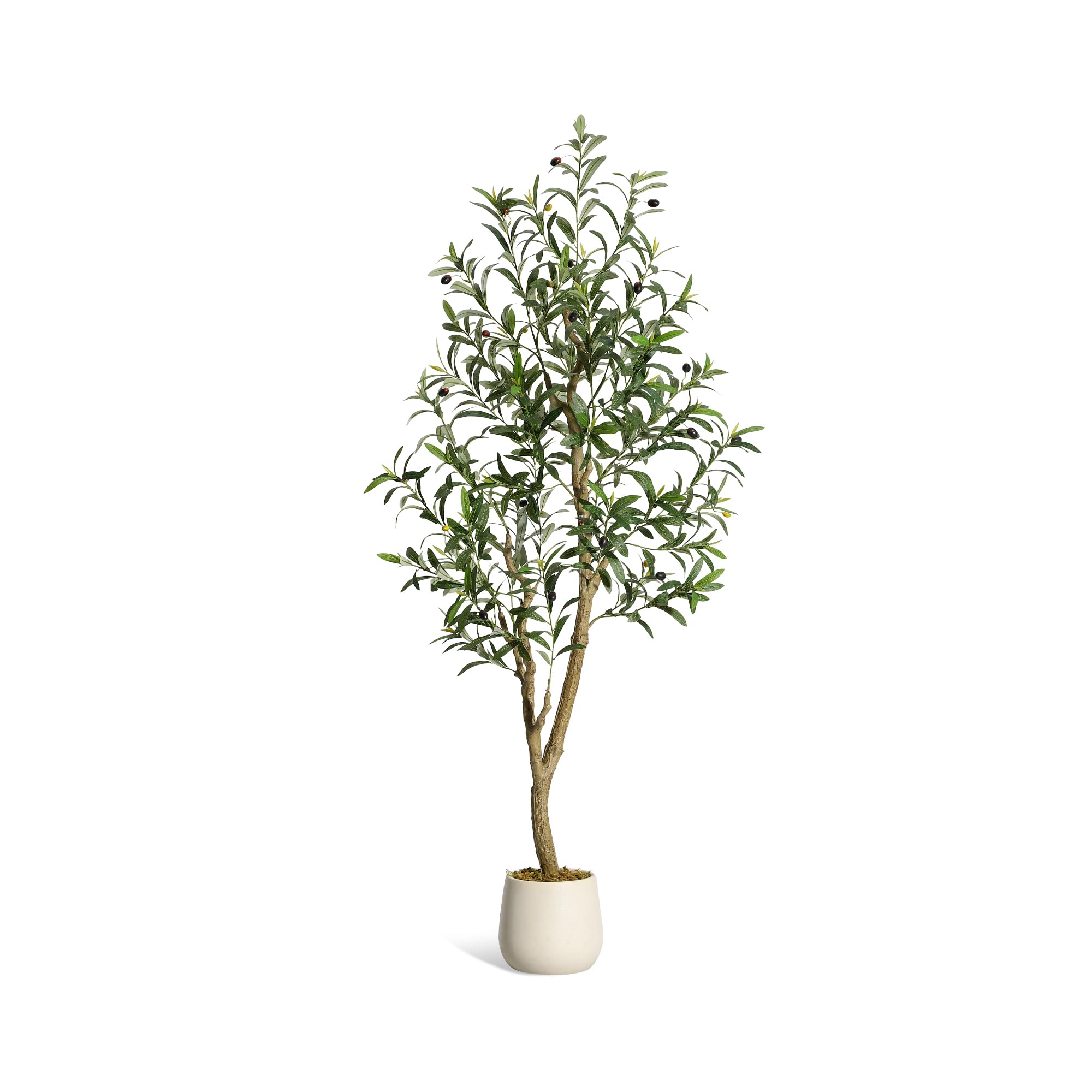 5 FT Faux Olive Tree, Natural Wood Trunk, Artificial Plants Indoor, Fake Potted Tree with White Planter, for Home, Office, Decor, 1 Pack