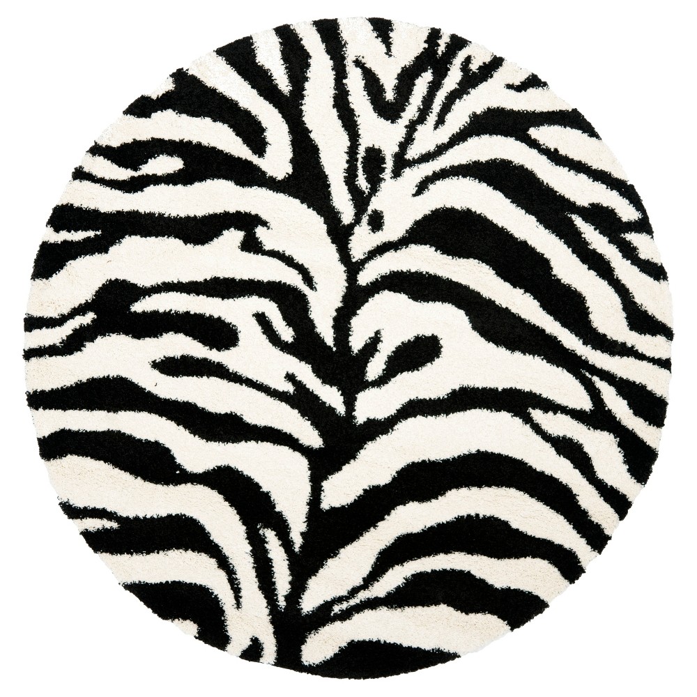 Ivory/Black Zebra Loomed Round Area Rug - (6'7in Round) - Safavieh