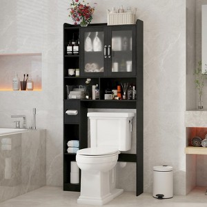 Over The Toilet Storage Cabinet with Acrylic Doors, Home Space-Saving Toilet Rack - 1 of 4