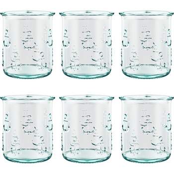 Amici Home Italian Recycled Anchor Double Old Fashioned Glasses, Drinking Glassware with Green Tint, Embossed Anchor Design, Set of 6,12-Ounce