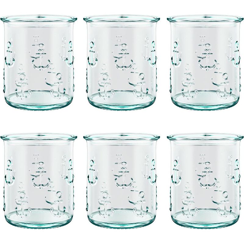 Amici Home Italian Recycled Anchor Double Old Fashioned Glasses, Drinking Glassware with Green Tint, Embossed Anchor Design, Set of 6,12-Ounce, 1 of 9