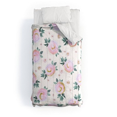 Pink Floral Abolina Rose Taffy Comforter Set - Deny Designs