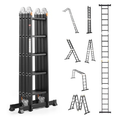 Cesicia 19FT Black Metal 7-in-1 5-Step Folding Ladder