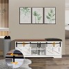 Acekool 47" White Shoe Bench with Sliding Doors & Cushion, Farmhouse Entryway Storage Bench with Hidden Compartment and Adjustable Shelves - 4 of 4