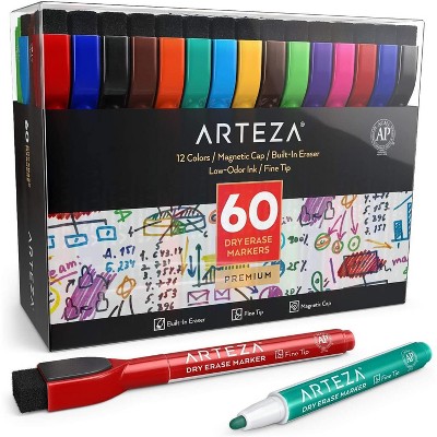 Arteza Dry Erase Markers, Fine Tip, Assorted Colors, for the Classroom, Office, Home, or School - 60 Pack (ARTZ-8896)