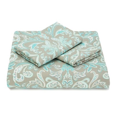 Sage Green Damask Microfiber Twin Duvet Cover Set