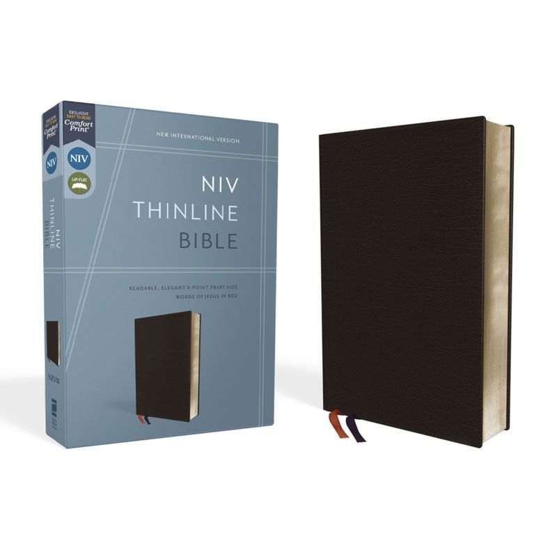 NIV, Thinline Bible, Bonded Leather, Black, Red Letter Edition - by  Zondervan (Leather Bound), 1 of 2