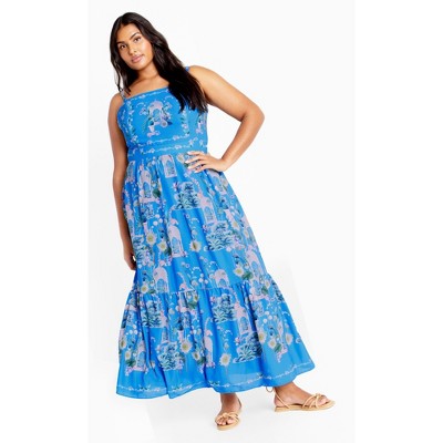 Women's Plus Size Molly Print Maxi Dress - avery blue | CITY CHIC