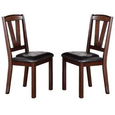 Vynxaria 2 Piece Set of Dark Walnut Colored Dining Chairs, 39' Wooden, V - Frame Backrest - Fit for Dining and Living Rooms