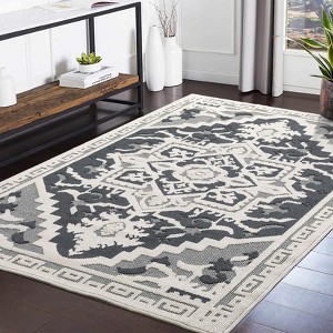 Area Rug Non-Slip Vintage Floral Carpet - Non-Shedding Textured Throw Rug for Living Room, Bedroom, Kitchen - 1 of 4